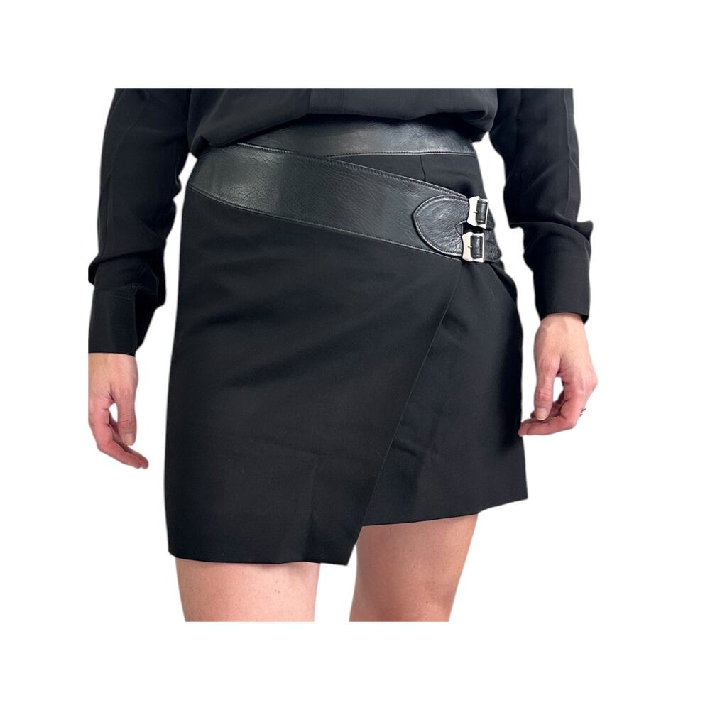 Saint Laurent Paris Black Wool Asymmetric Wrap Skirt FR 36 Hedi Slimane 2015